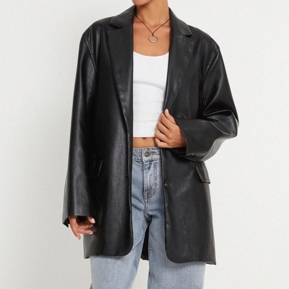 Motel Rocks Black oversized vegan Leather Blazer Jacket